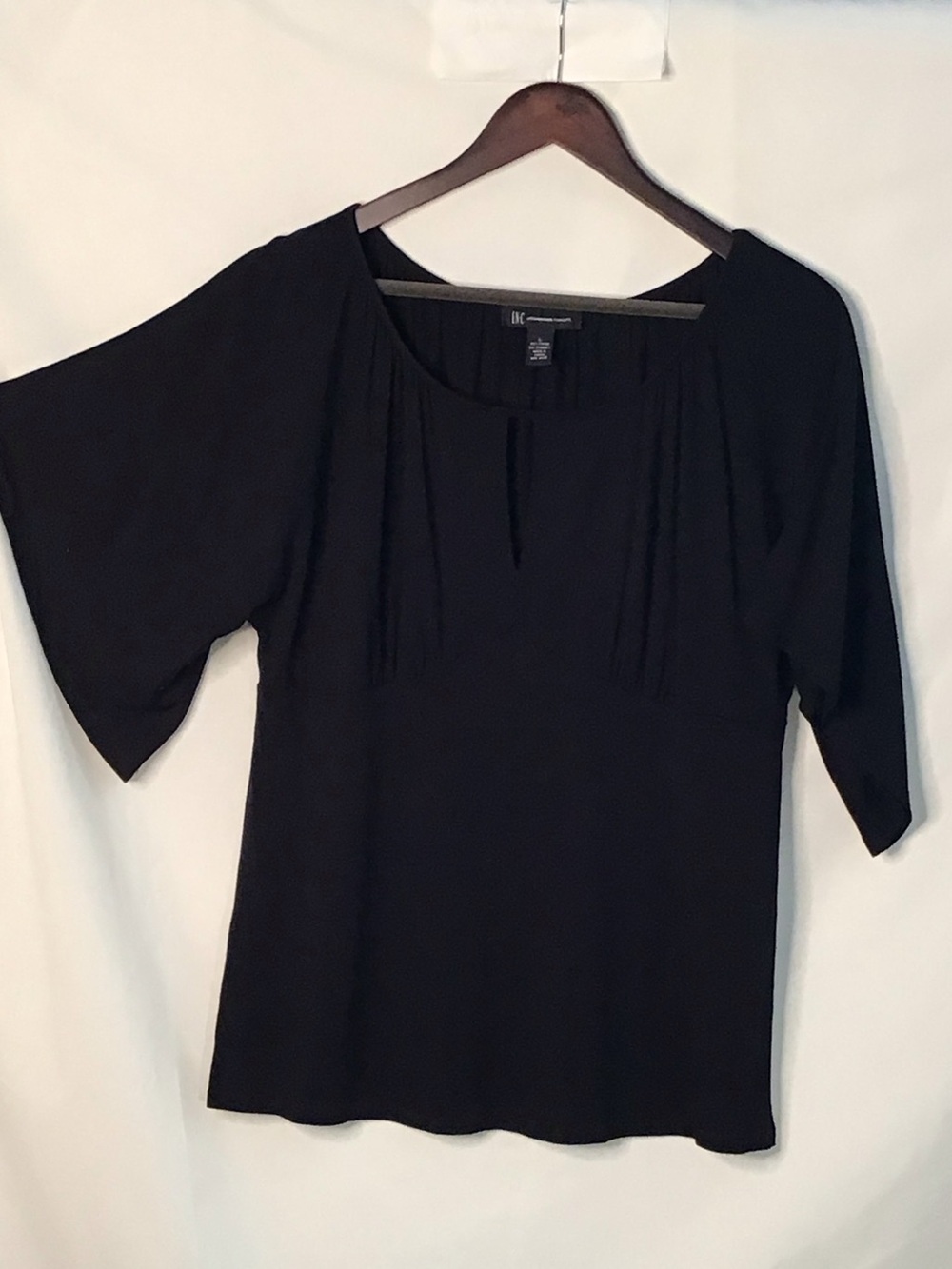INC International Concepts Black Scoop Neck Short-Sleeve Top